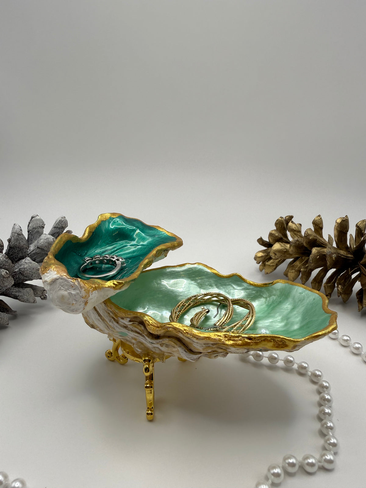 Double Oyster Trinket Tray – Emerald Green