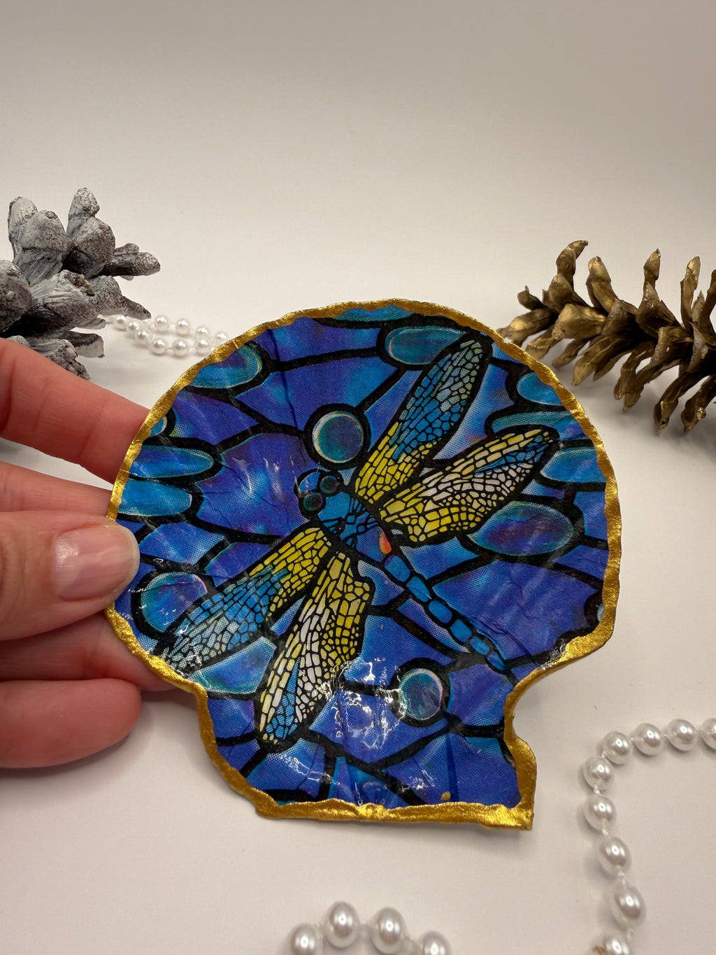 Scallop Trinket Tray - Blue Dragonfly