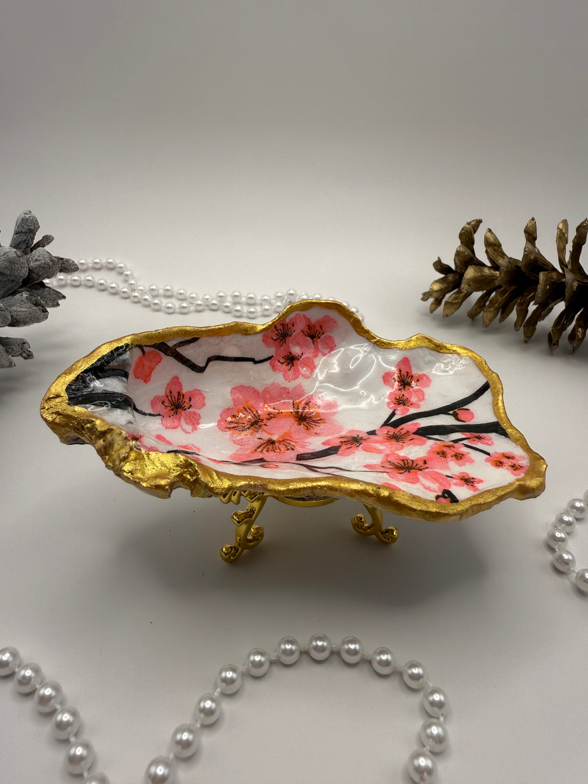 Oyster Trinket Tray with Stand – Cherry Blossom