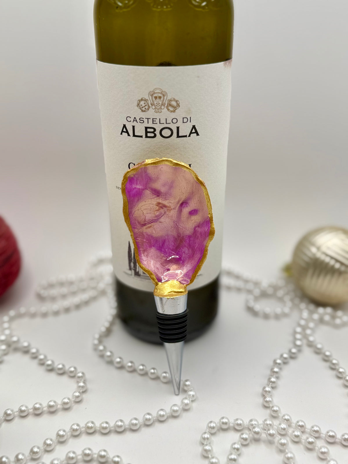 Oyster Shell Wine Stopper – Pink Amethyst