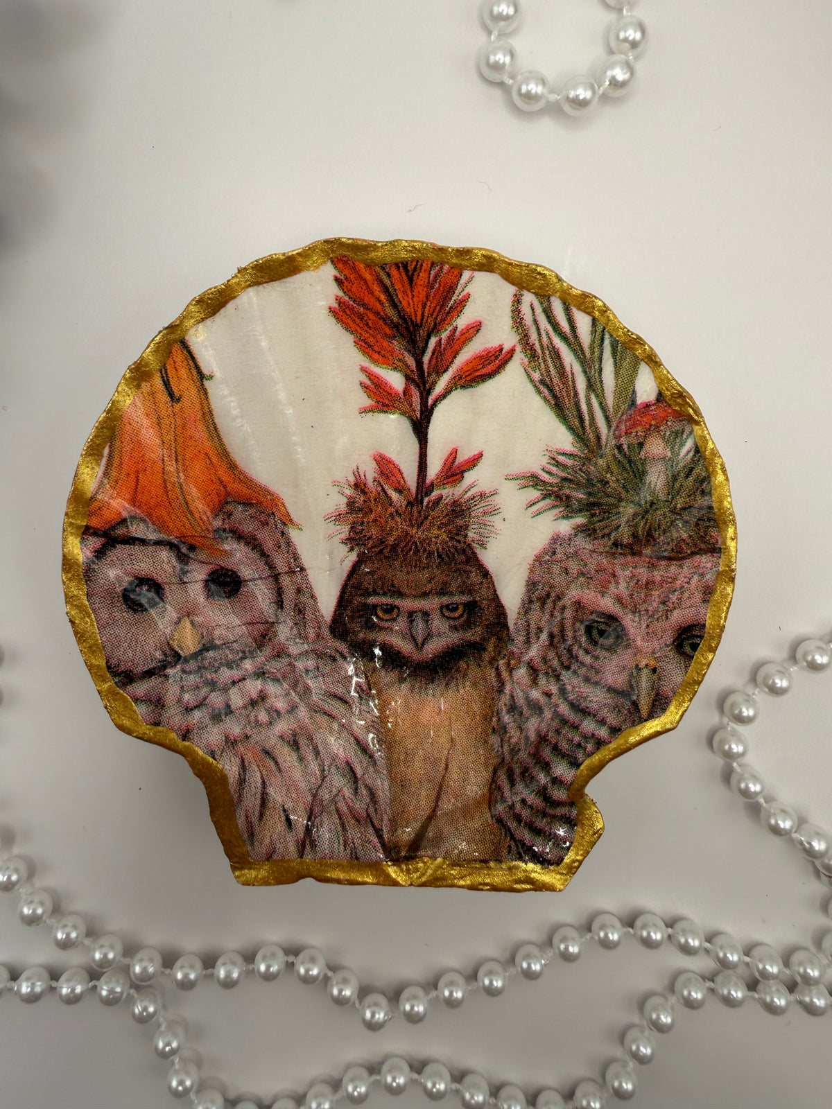 Scallop Trinket Tray - Whimsical Owls