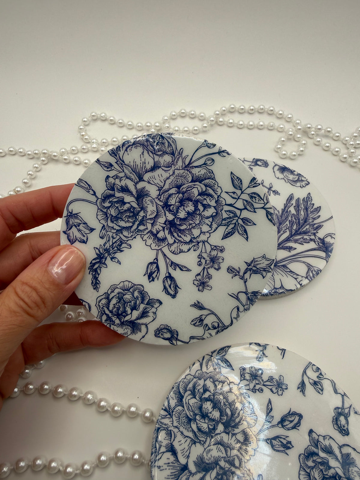 Wood Coaster – Blue & White French Toile