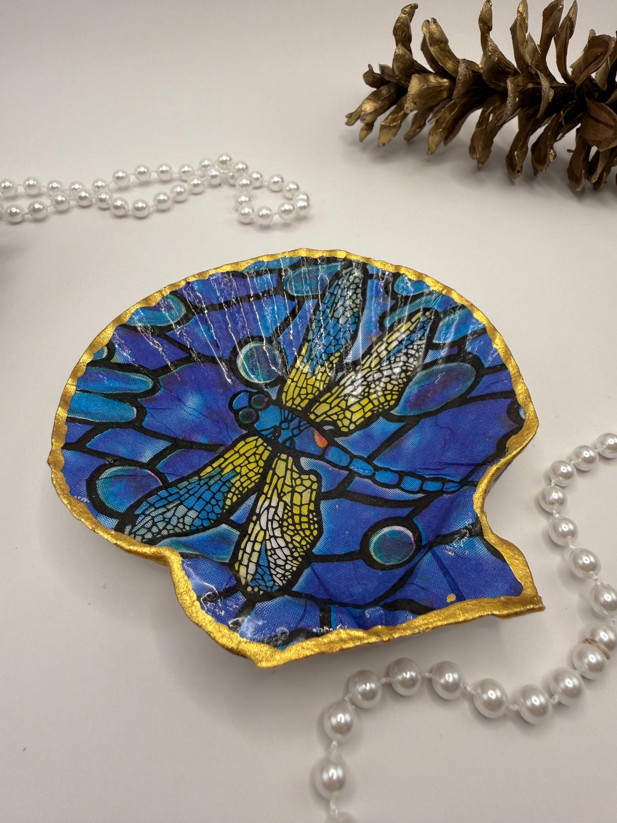 Scallop Trinket Tray - Blue Dragonfly