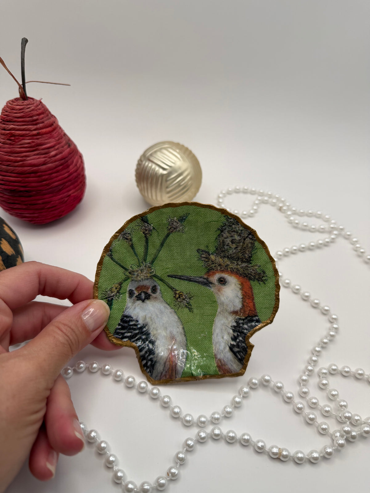 Scallop Trinket Tray - Feathered Friends Green