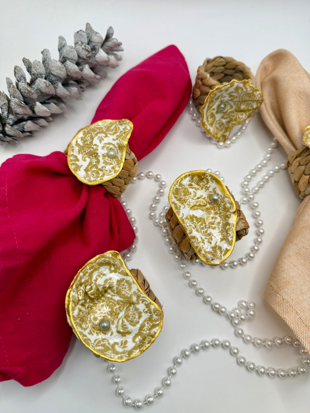 Oyster Shell Napkin Ring – Golden Damask