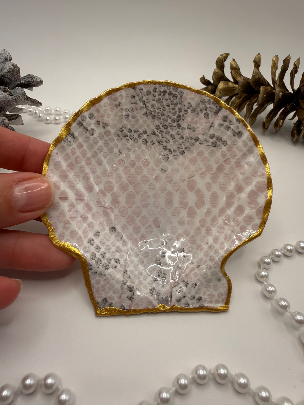 Scallop Trinket Tray - Pink Python