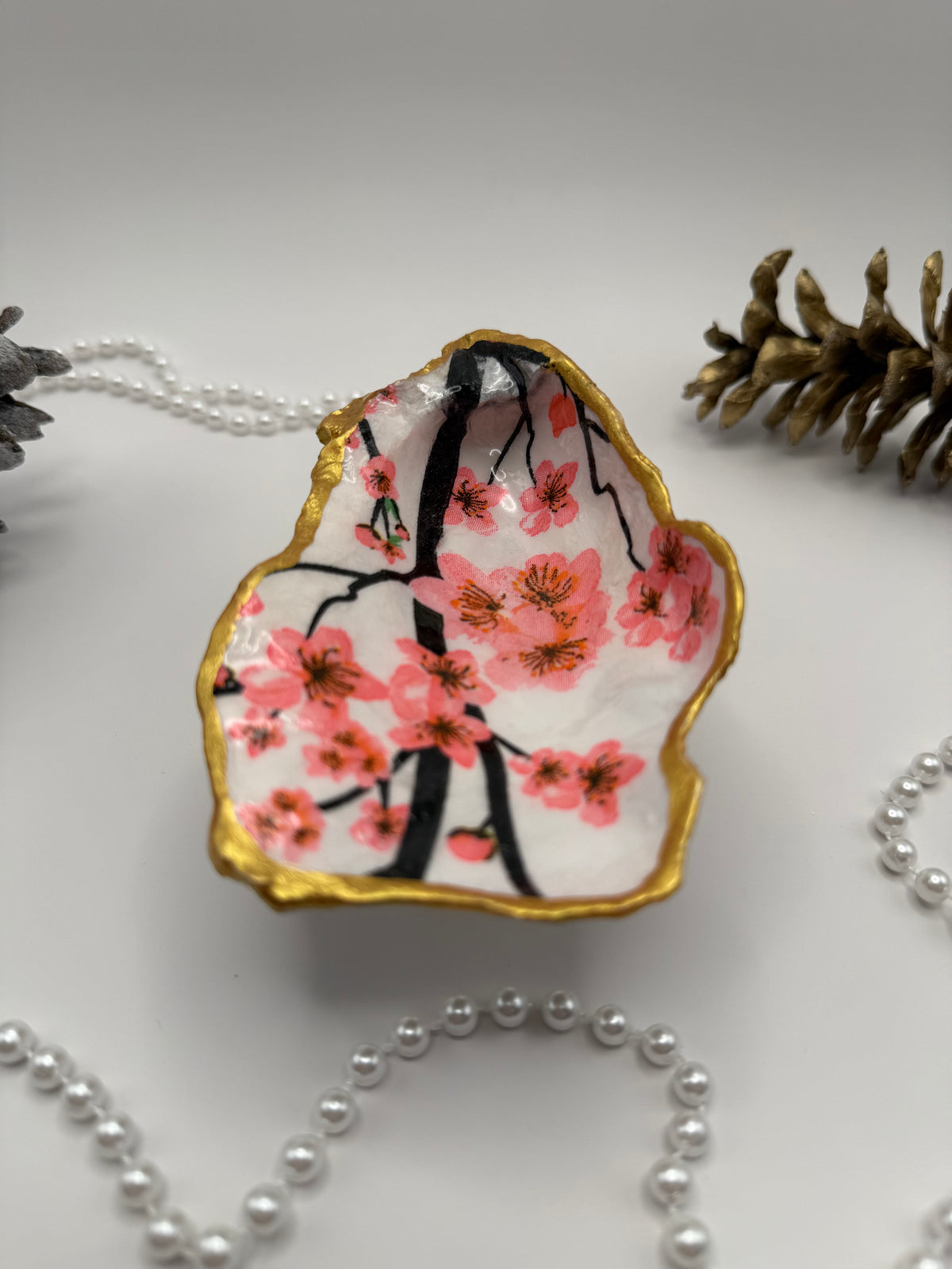 Oyster Trinket Tray with Stand – Cherry Blossom