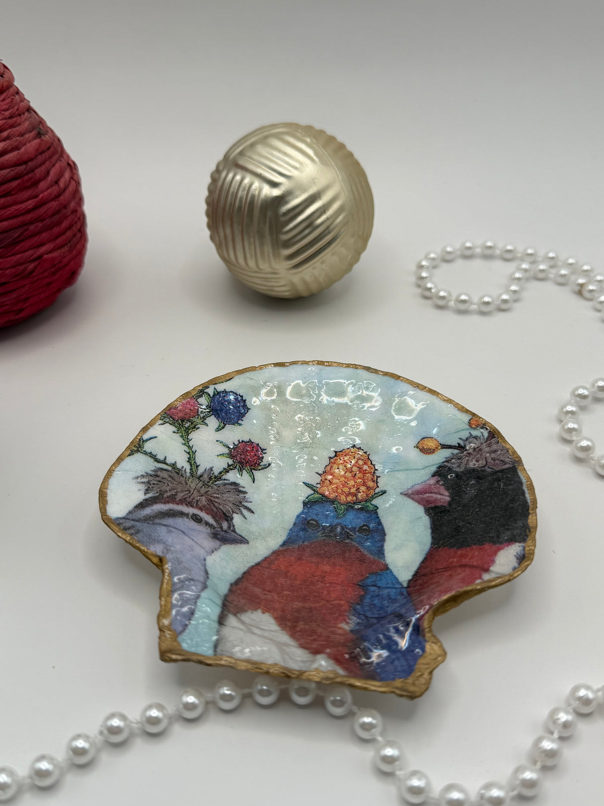 Scallop Trinket Tray - Silly Birds Blue