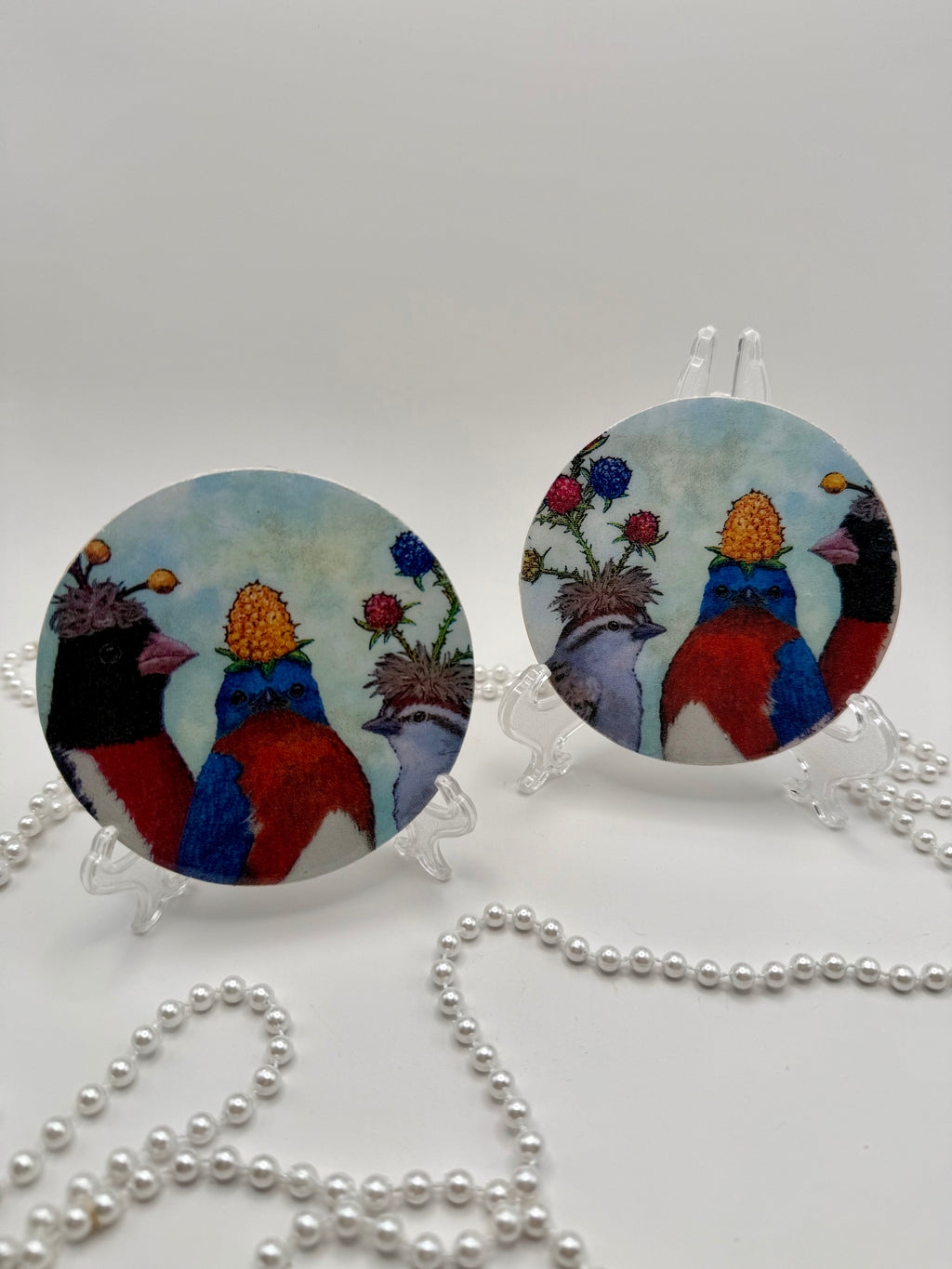 Wood Coaster – Silly Birds Blue