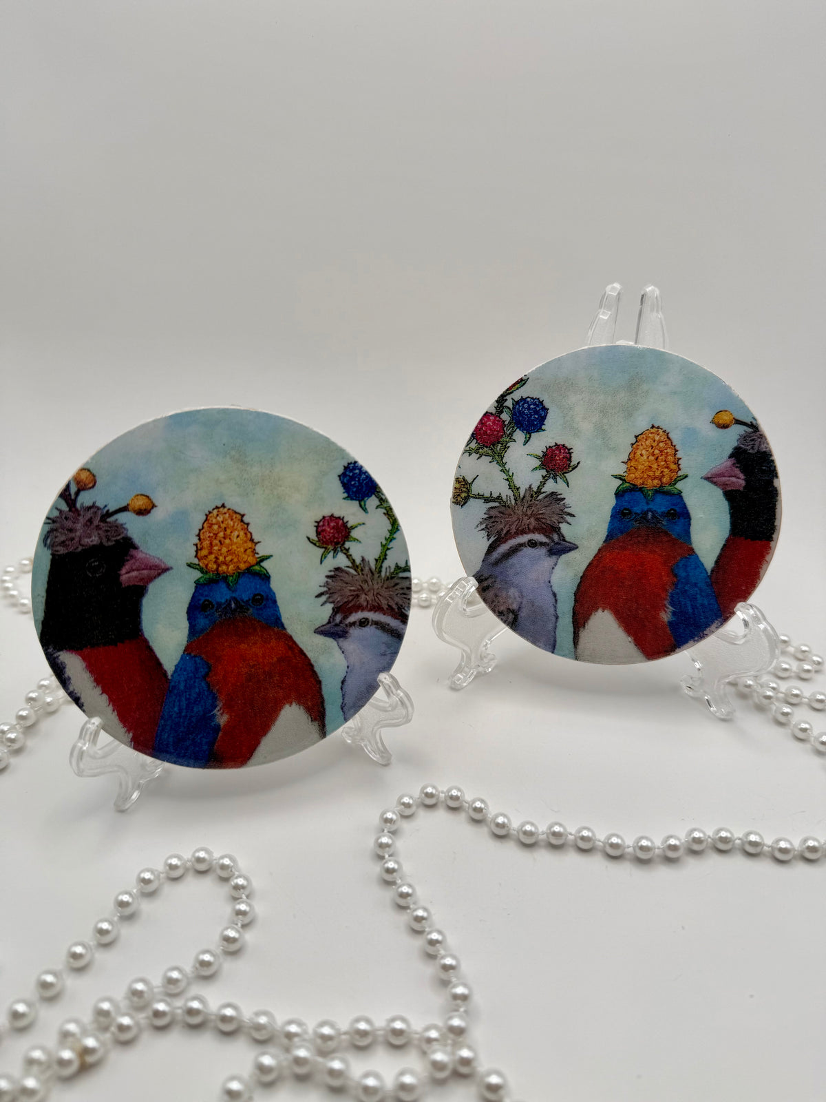 Wood Coaster – Silly Birds Blue