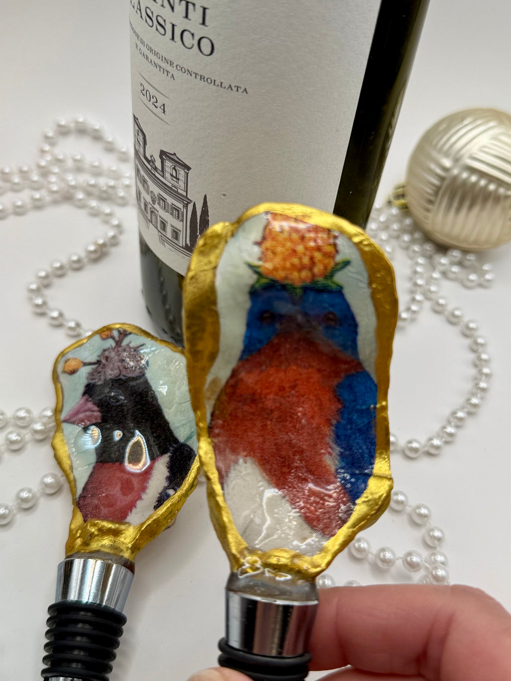 Oyster Shell Wine Stopper – Silly Birds Blue