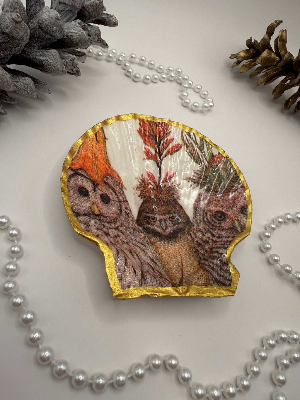 Scallop Trinket Tray - Whimsical Owls