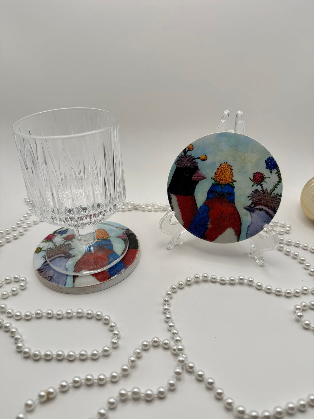 Wood Coaster – Silly Birds Blue