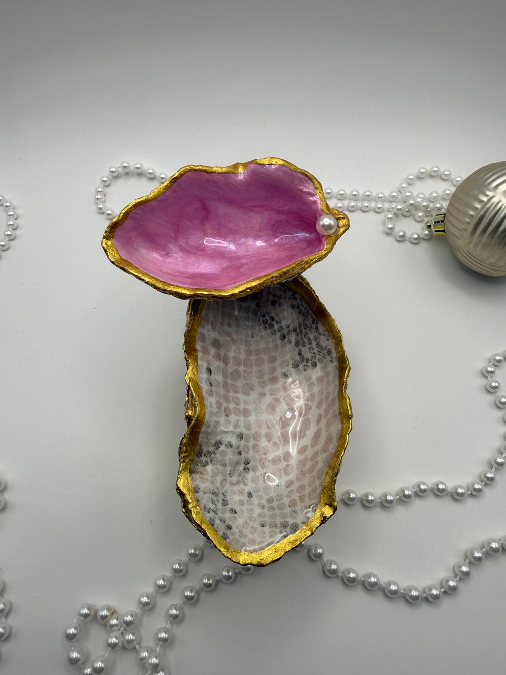 Double Oyster Trinket Tray – Pink Python