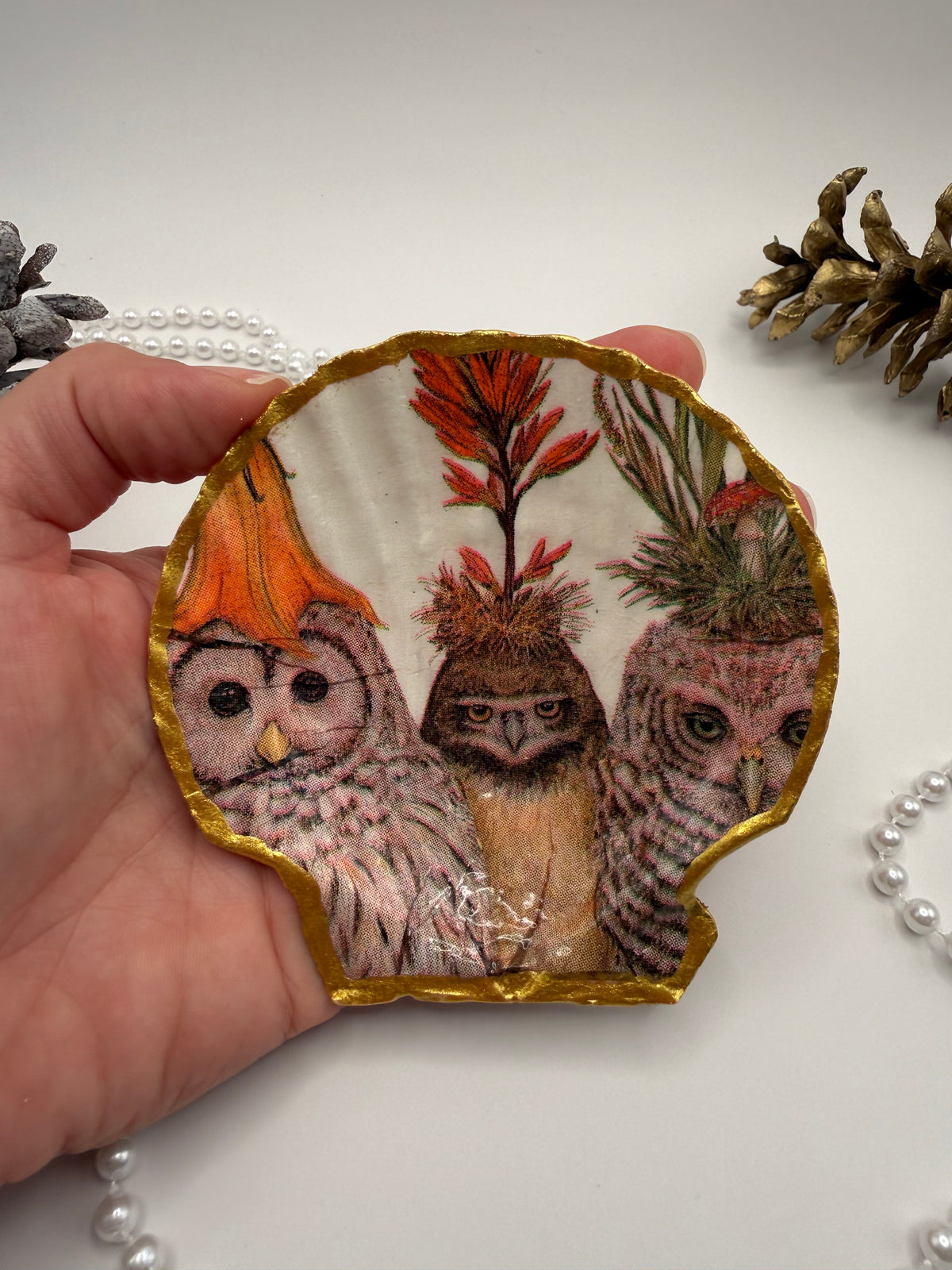 Scallop Trinket Tray - Whimsical Owls