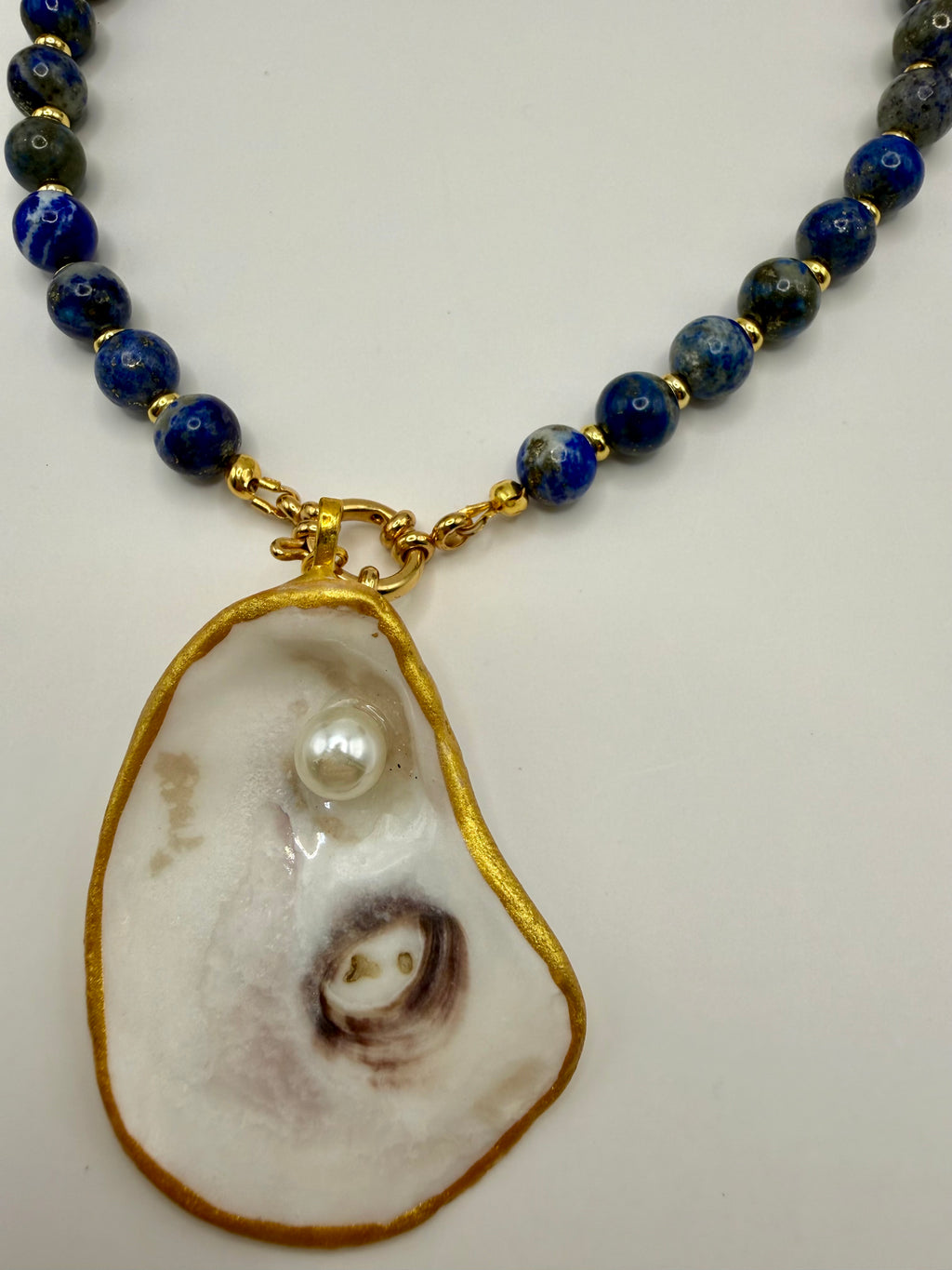 Oyster Shell Beaded Necklace –Blue Mosaic