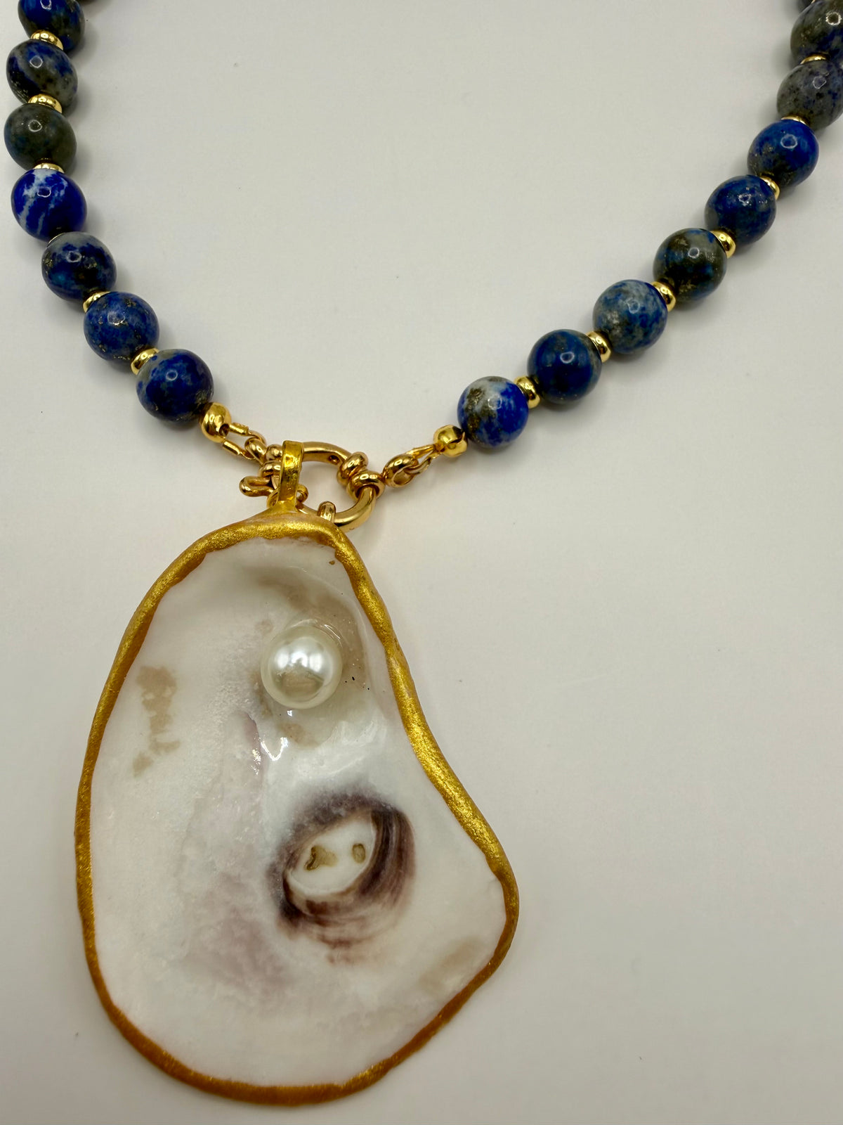 Oyster Shell Beaded Necklace –Blue Mosaic