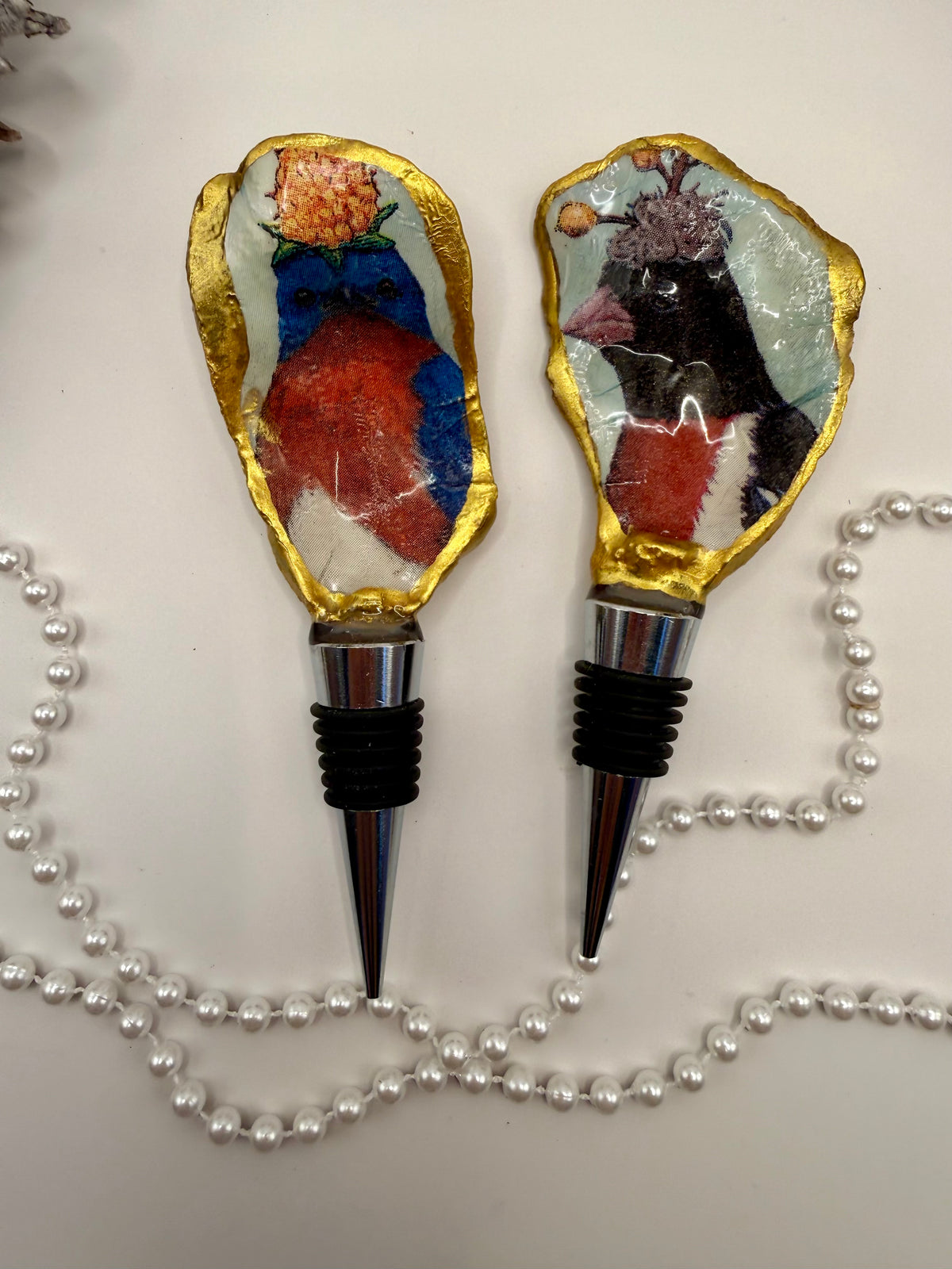 Oyster Shell Wine Stopper – Silly Birds Blue