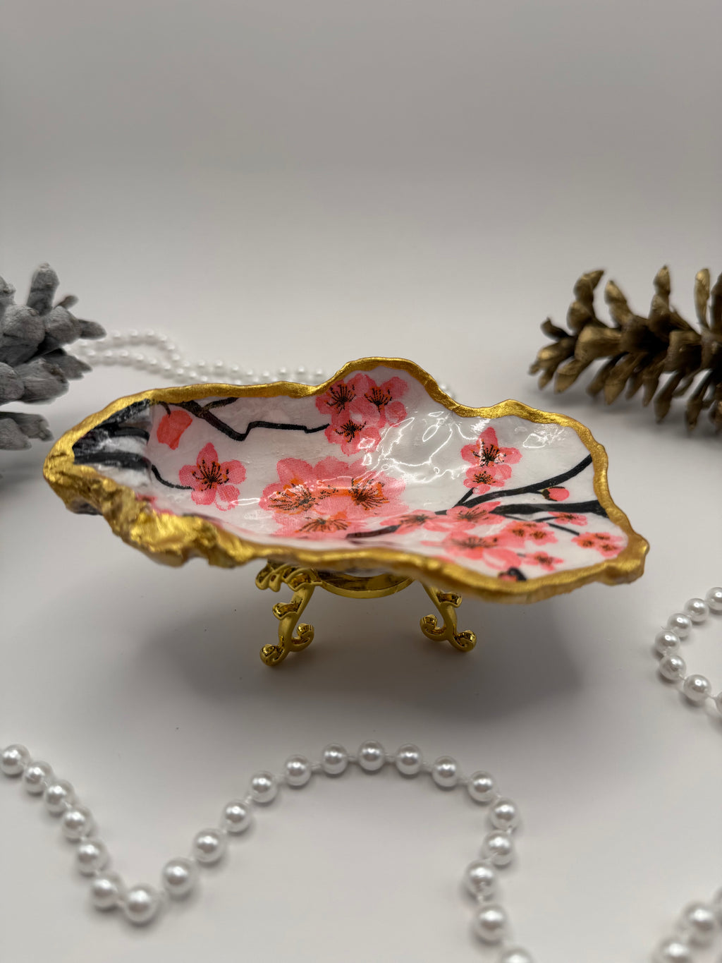Oyster Trinket Tray with Stand – Cherry Blossom