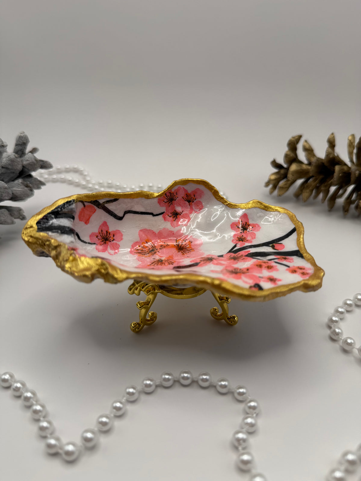 Oyster Trinket Tray with Stand – Cherry Blossom