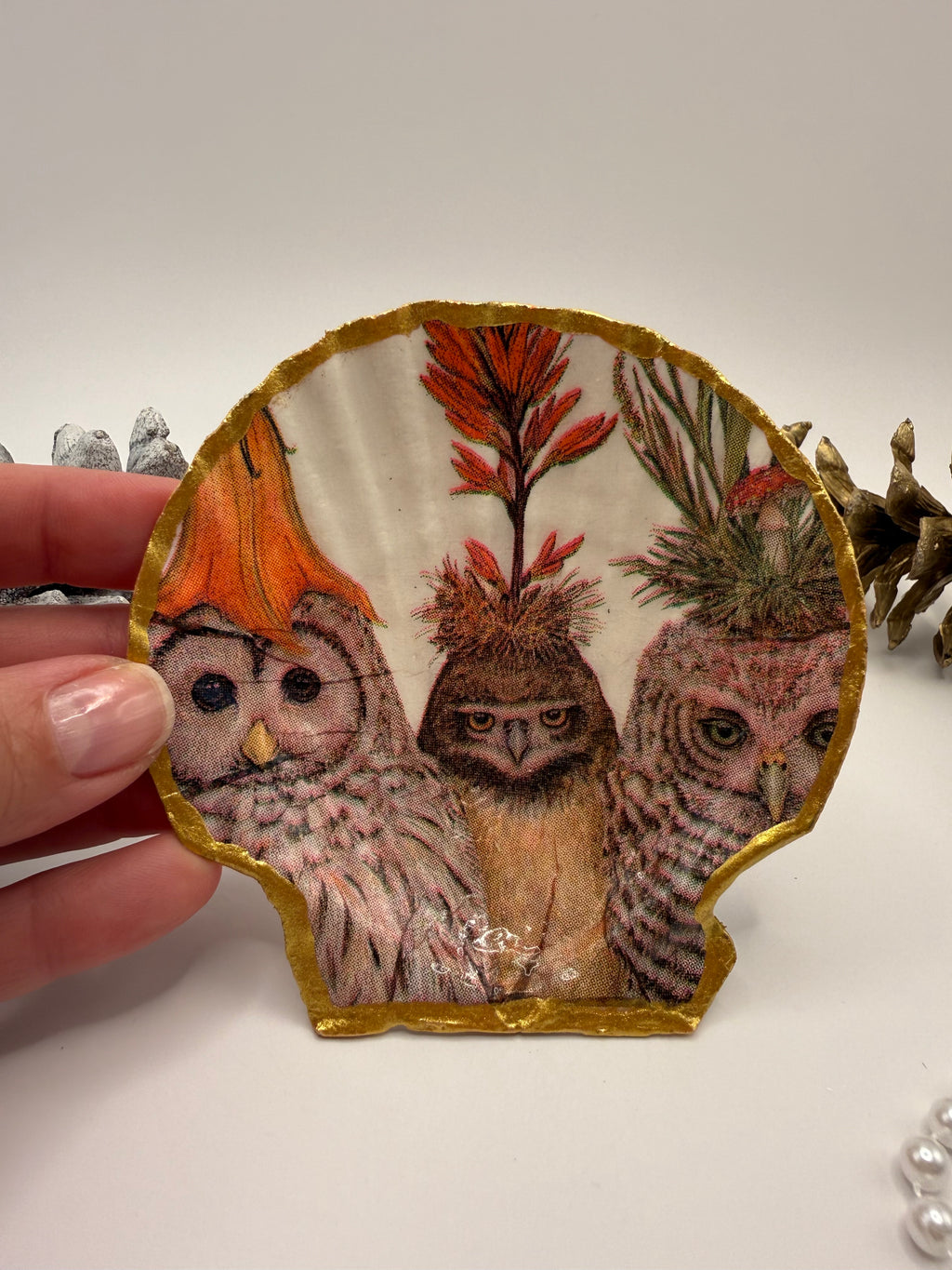Scallop Trinket Tray - Whimsical Owls