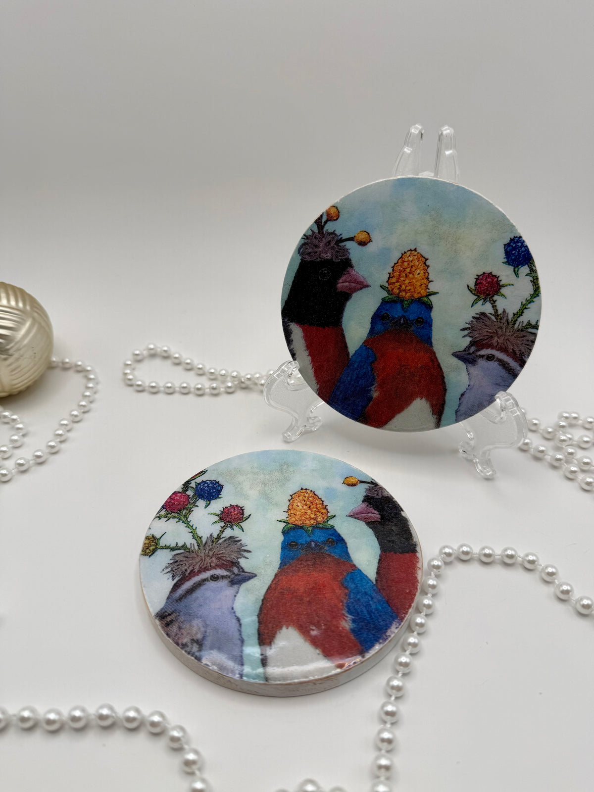 Wood Coaster – Silly Birds Blue