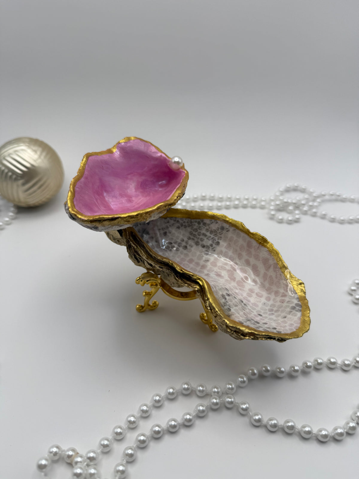Double Oyster Trinket Tray – Pink Python