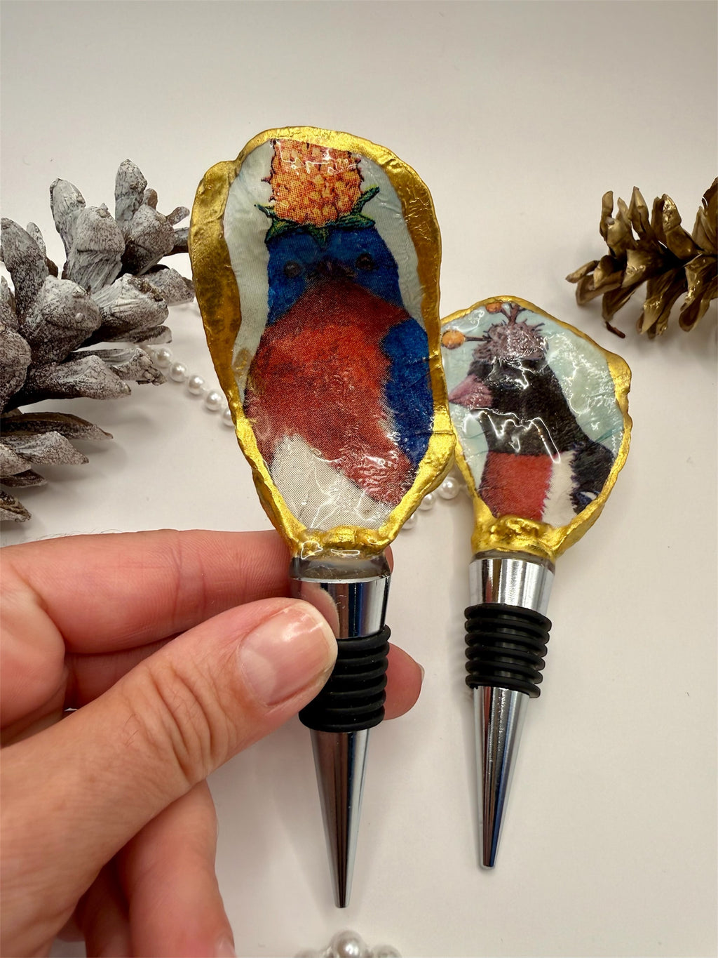 Oyster Shell Wine Stopper – Silly Birds Blue