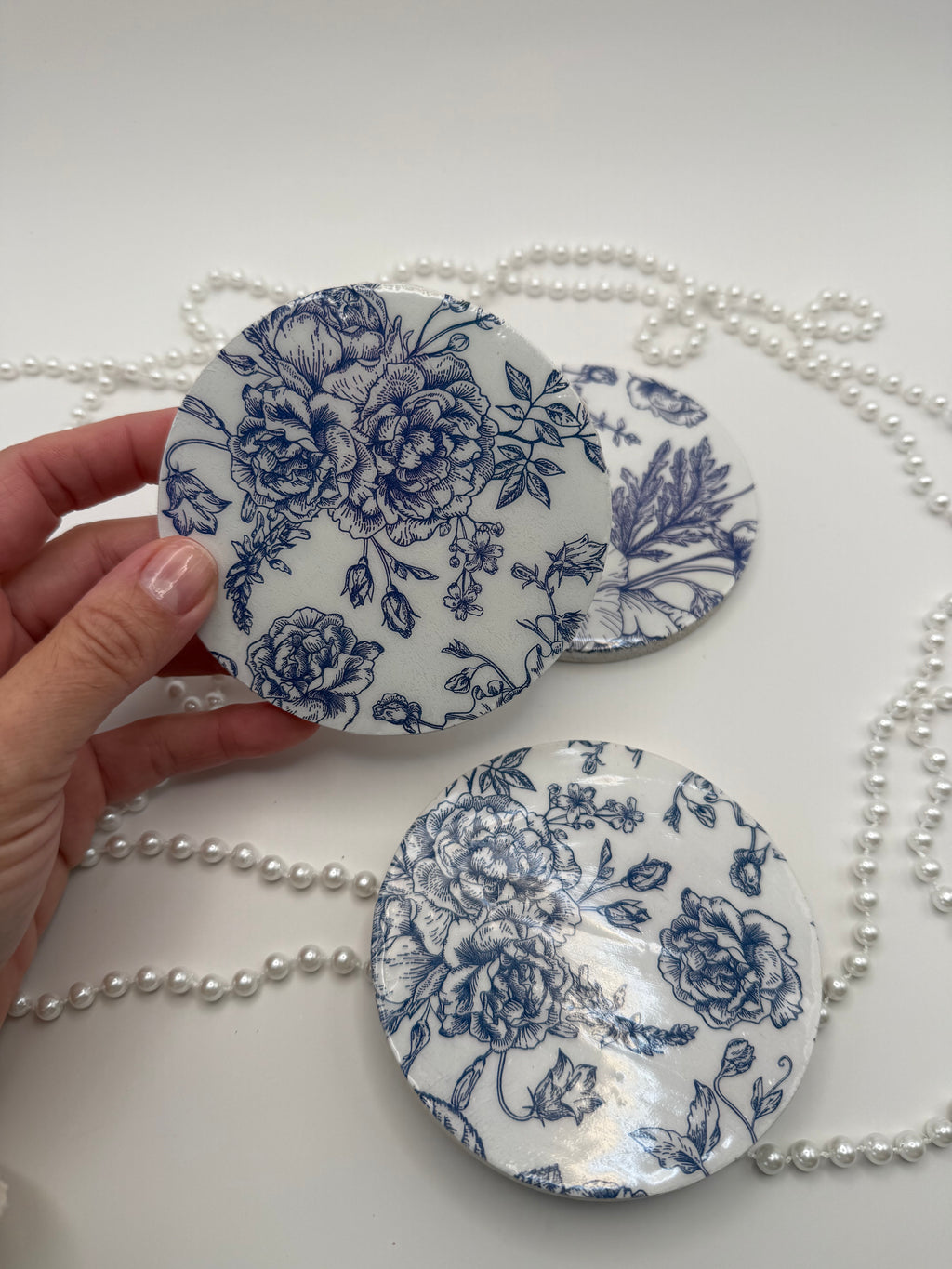 Wood Coaster – Blue & White French Toile