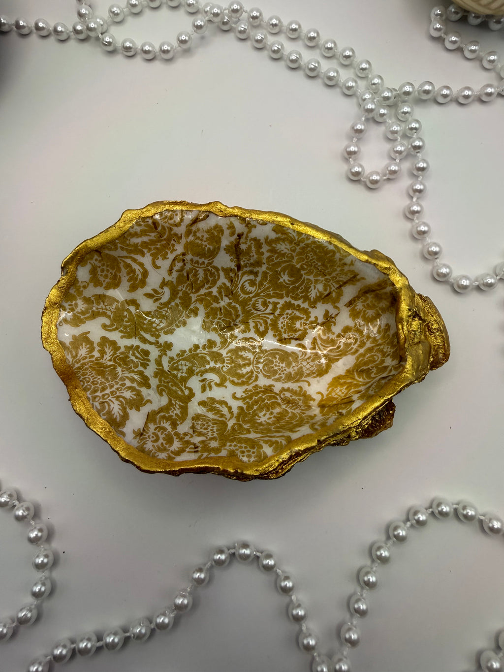 Oyster Trinket Tray – Golden Damask