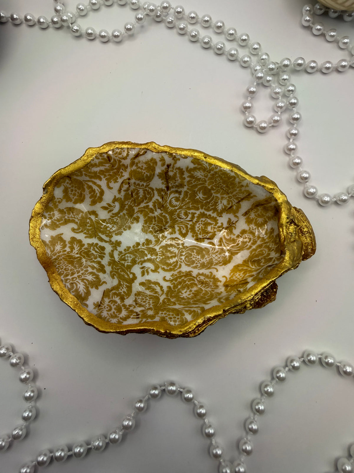 Oyster Trinket Tray – Golden Damask
