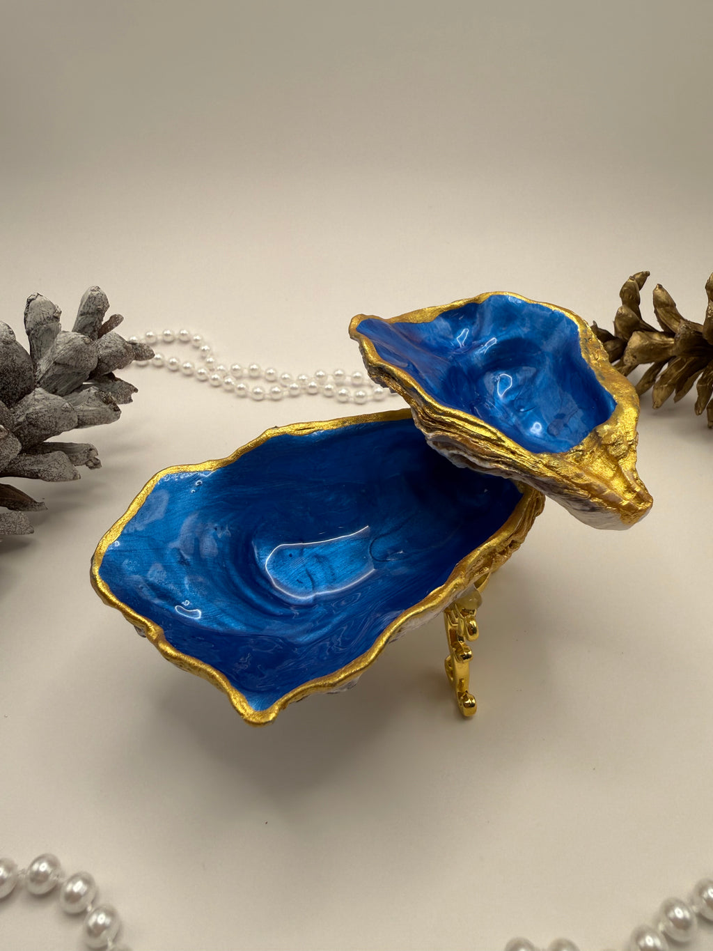 Double Oyster Trinket Tray – Sapphire Blue