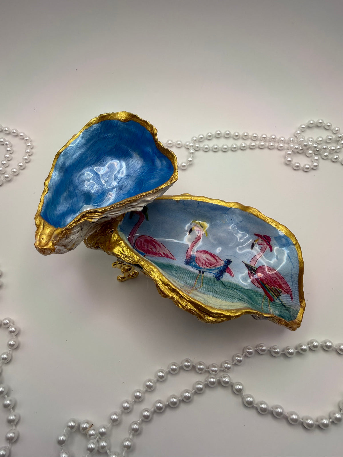 Double Oyster Trinket Tray – Tropical Flamingo Blue