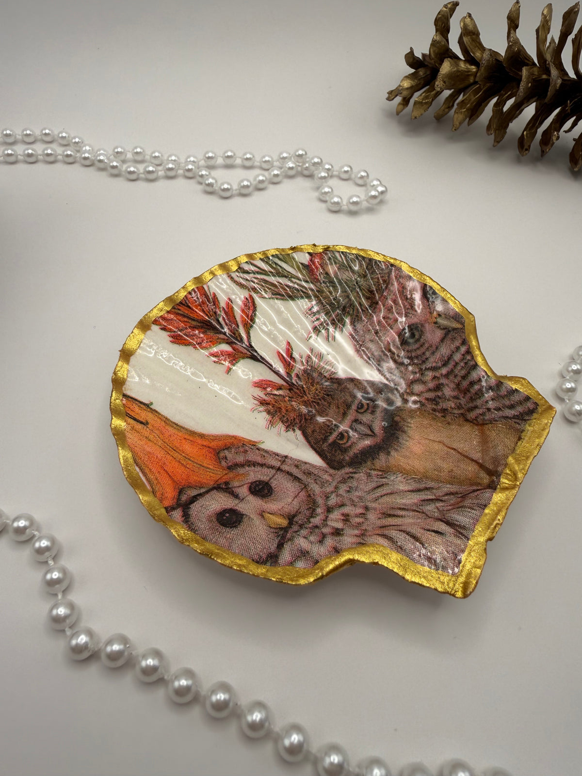 Scallop Trinket Tray - Whimsical Owls