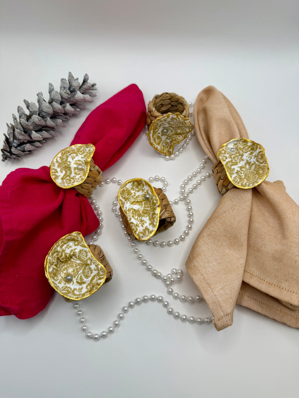 Oyster Shell Napkin Ring – Golden Damask