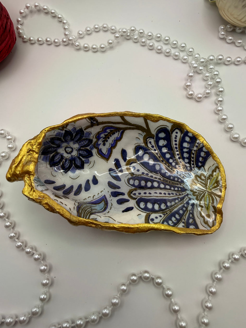 Oyster Trinket Tray - Indigo Blooms