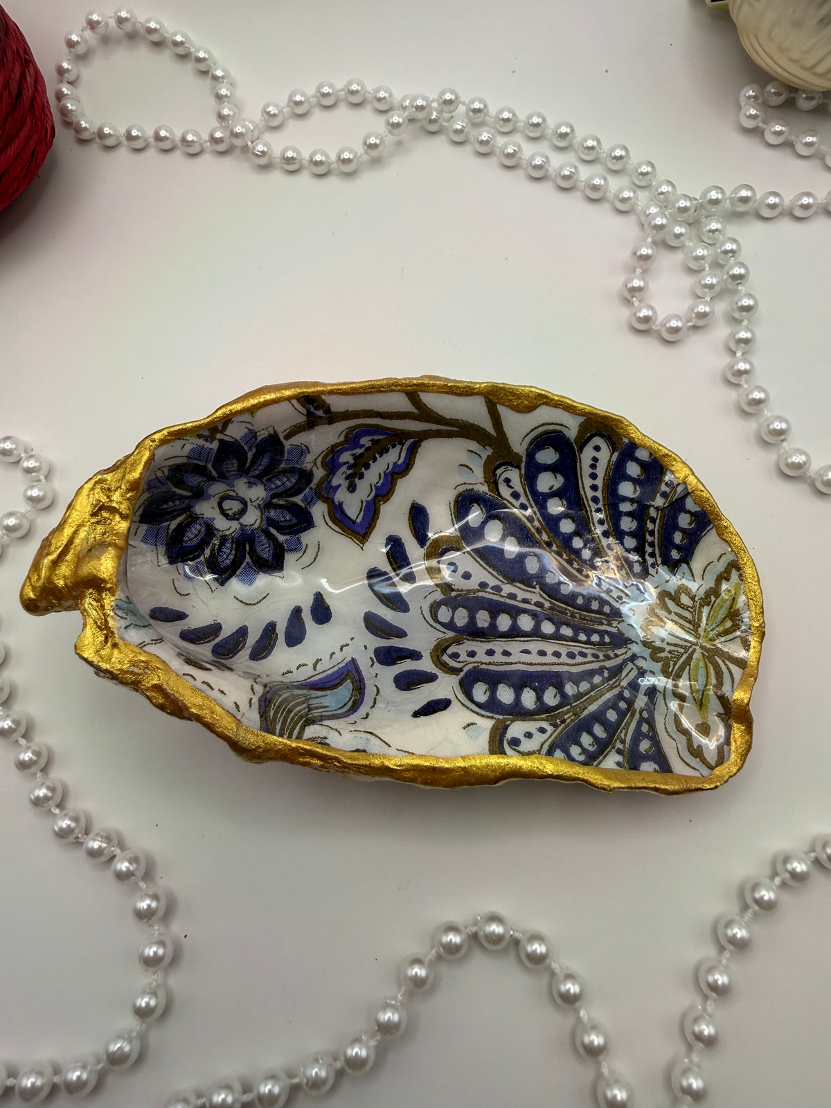 Oyster Trinket Tray - Indigo Blooms