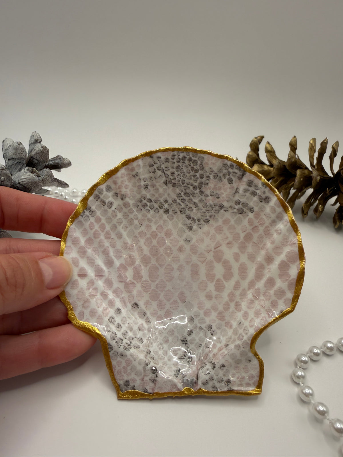 Scallop Trinket Tray - Pink Python