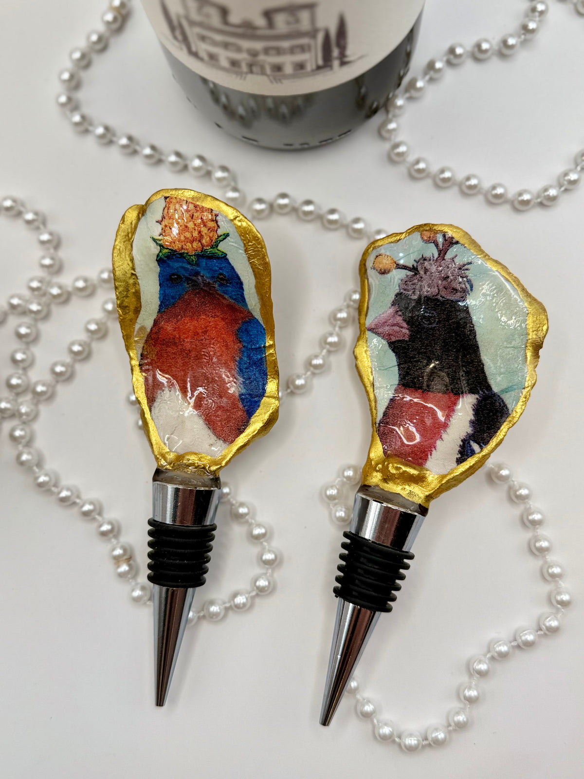 Oyster Shell Wine Stopper – Silly Birds Blue