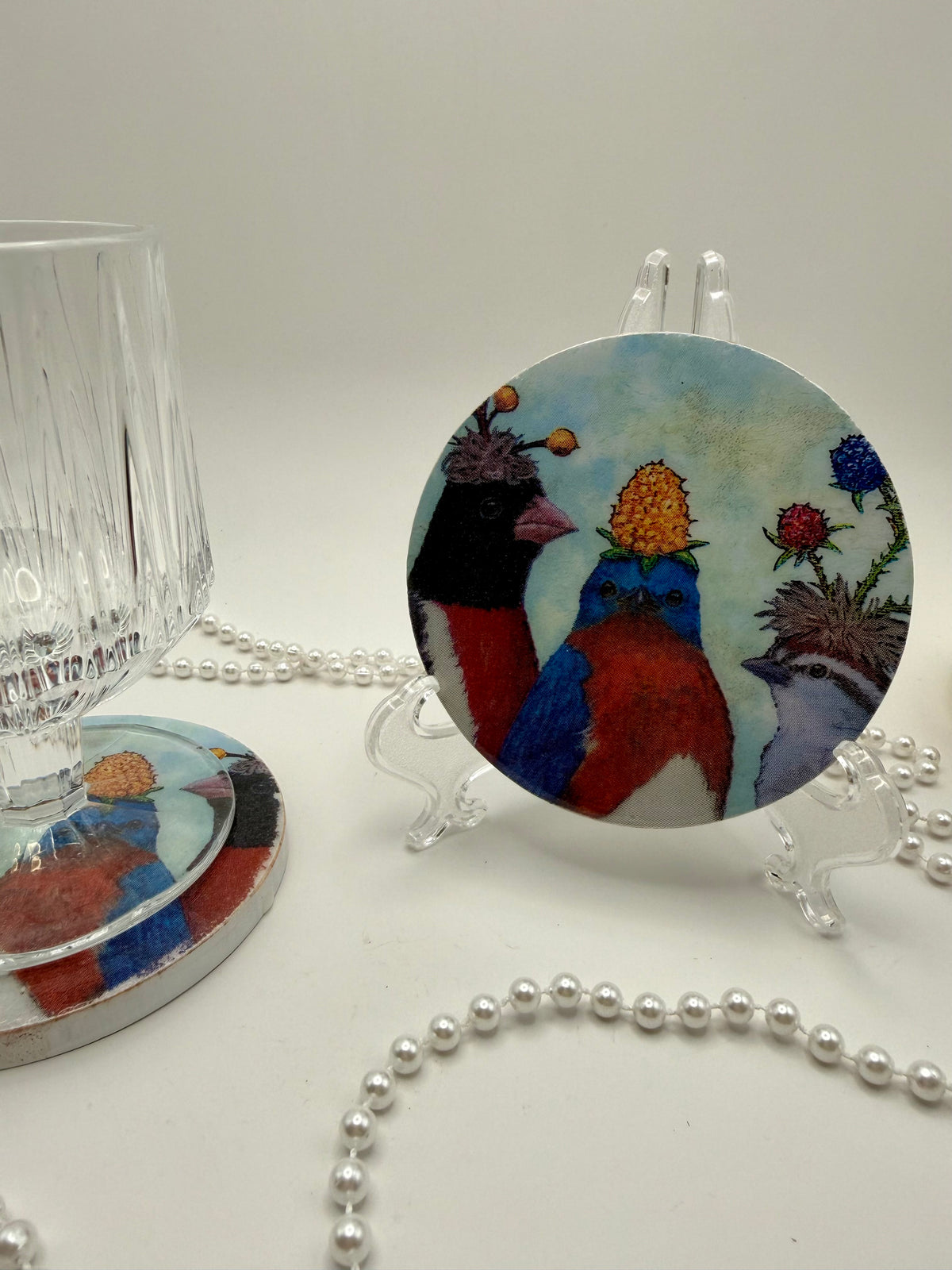 Wood Coaster – Silly Birds Blue