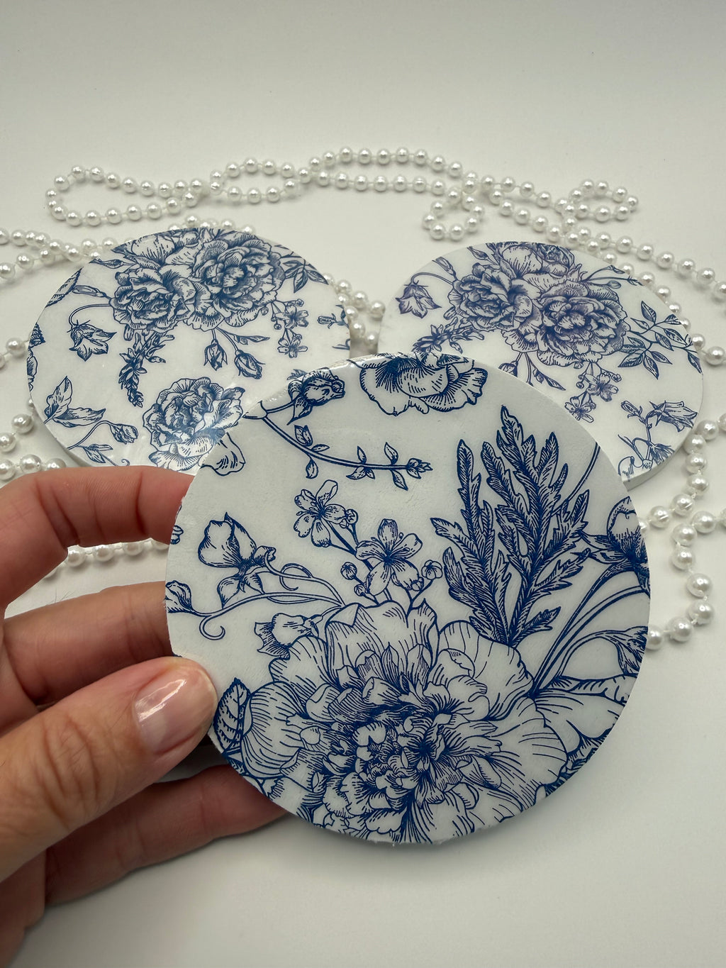 Wood Coaster – Blue & White French Toile