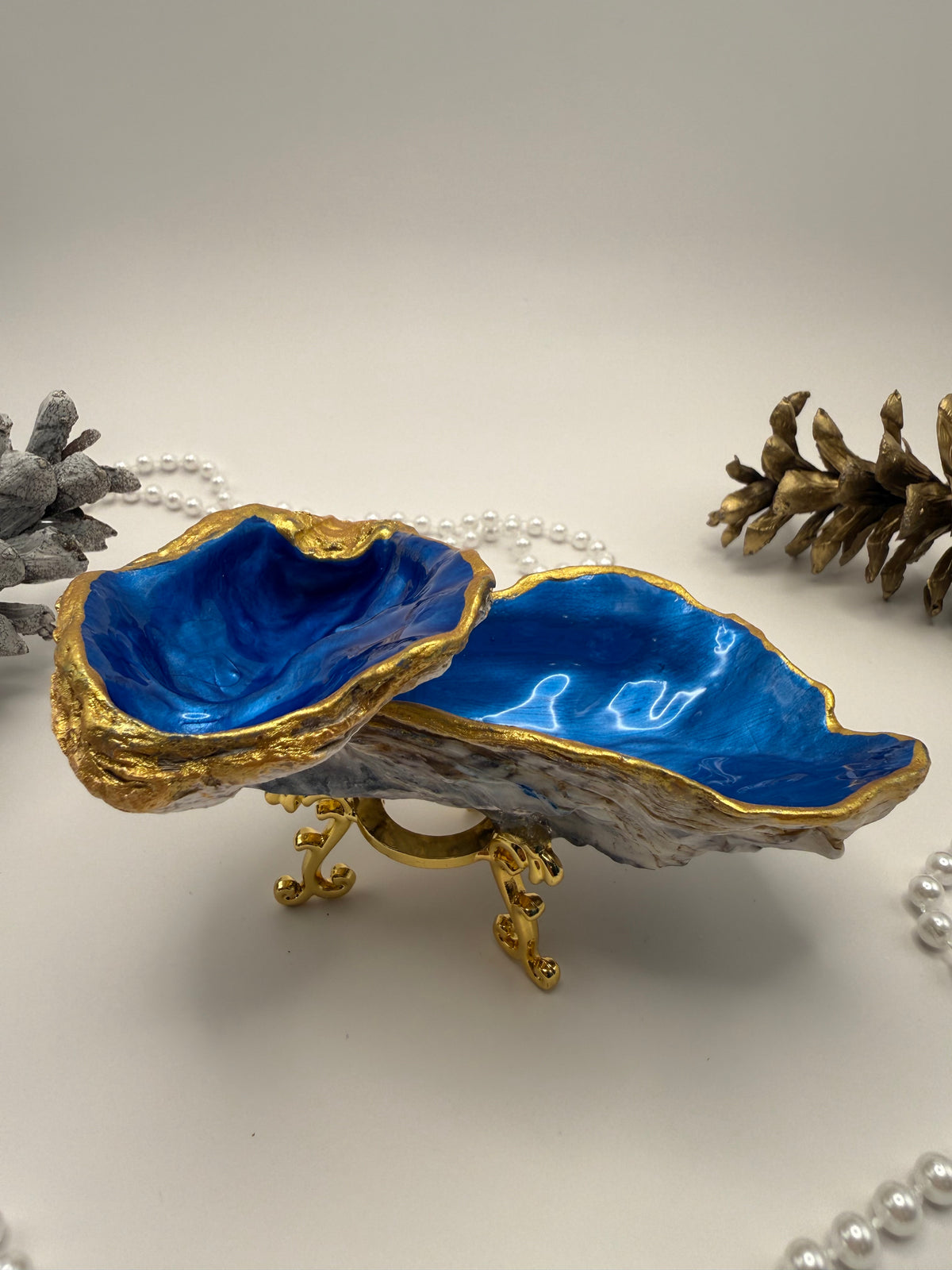Double Oyster Trinket Tray – Sapphire Blue