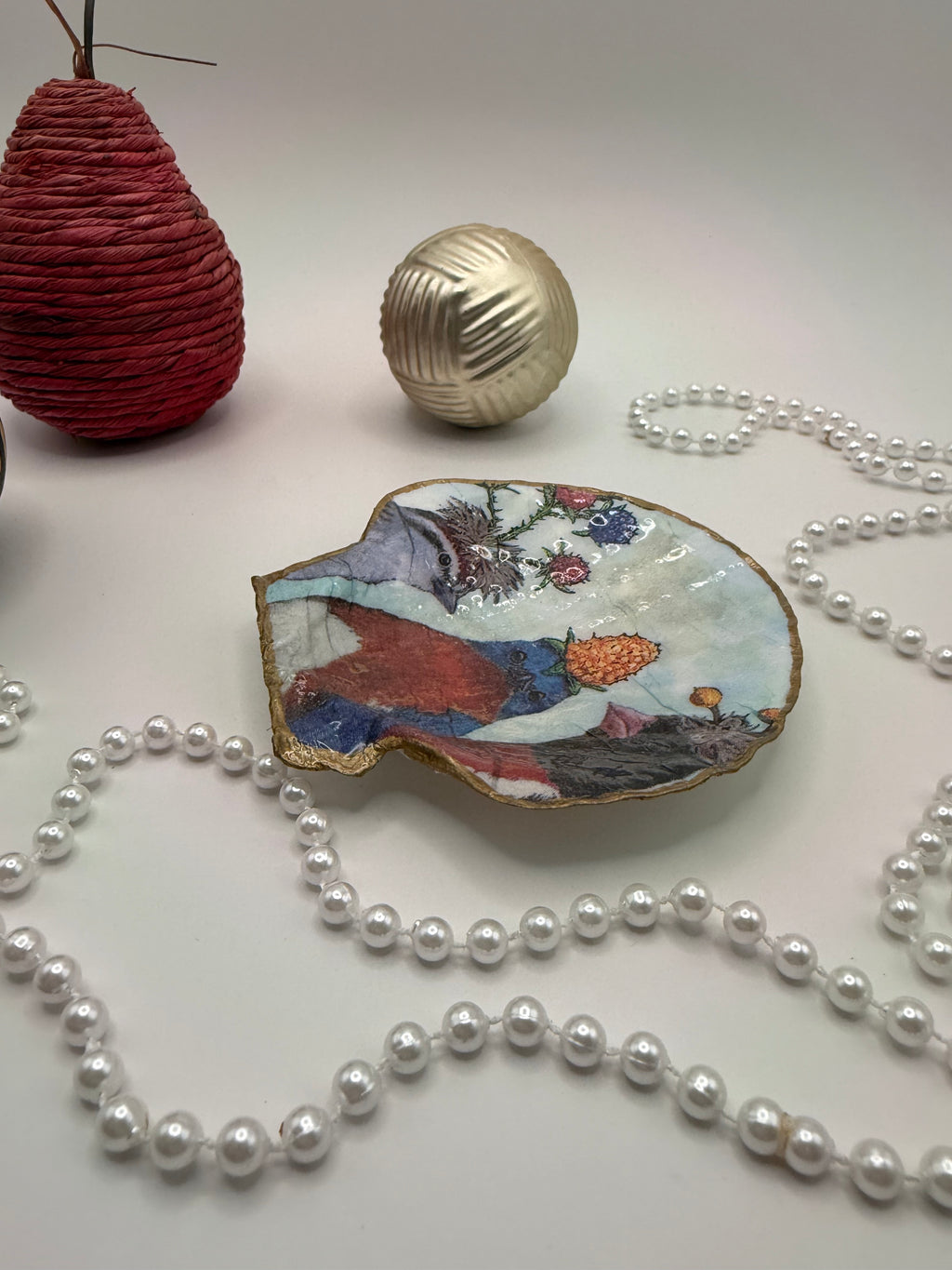 Scallop Trinket Tray - Silly Birds Blue