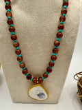 Oyster Shell Beaded Necklace – Turquoise & Amber