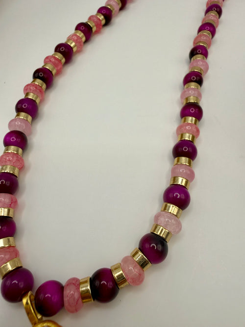 Oyster Shell Beaded Necklace – Berry Bliss