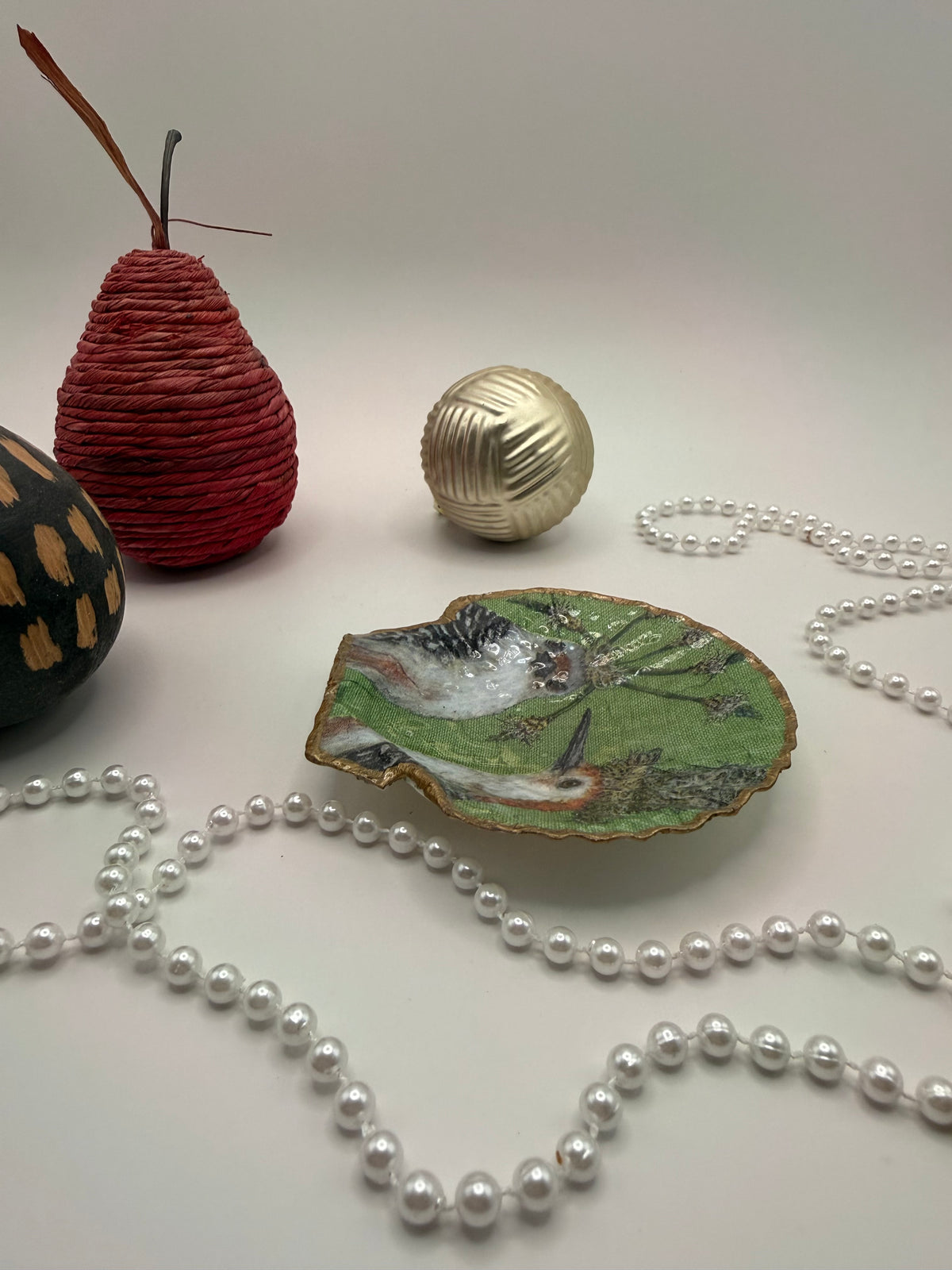 Scallop Trinket Tray - Feathered Friends Green