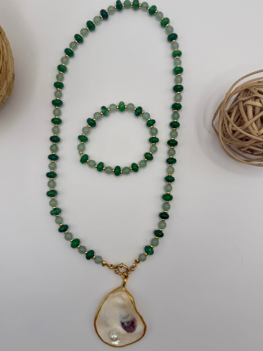 Emerald & Sage Stretch Beaded Bracelet