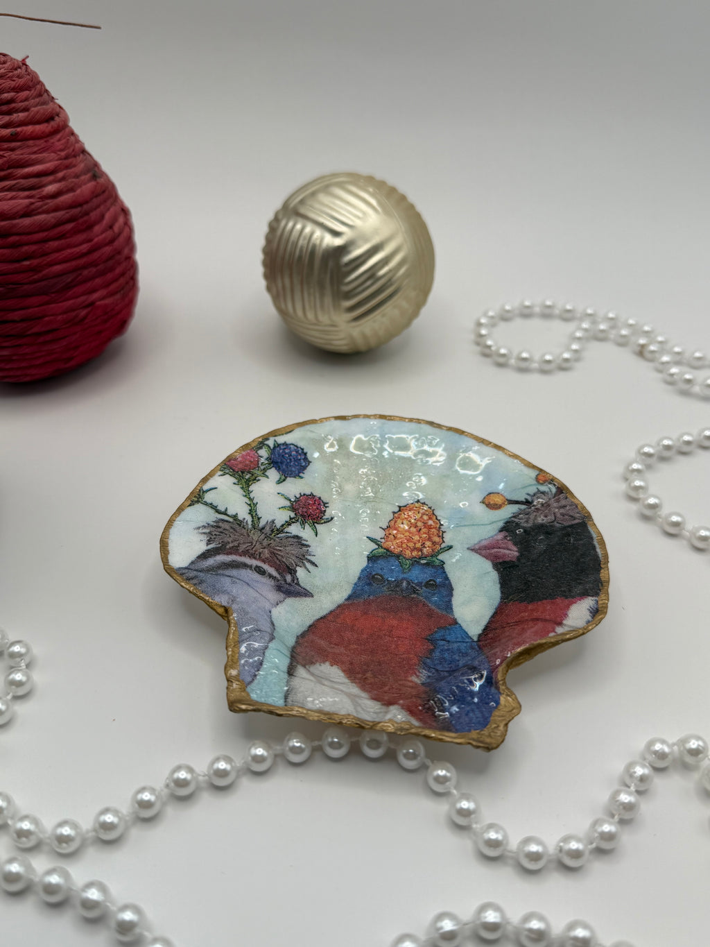 Scallop Trinket Tray - Silly Birds Blue