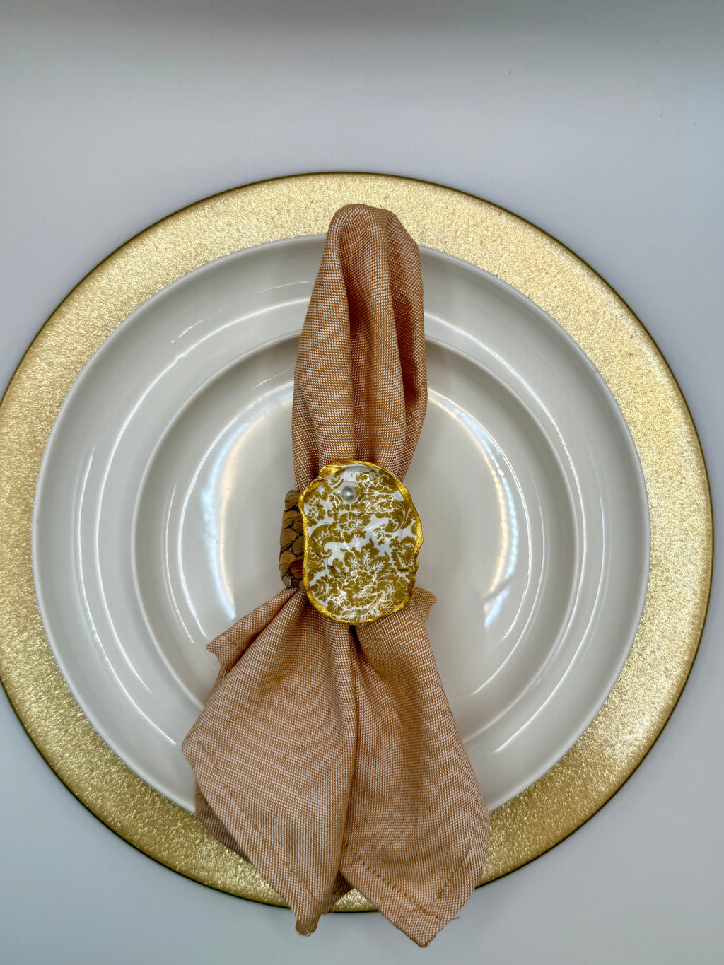 Oyster Shell Napkin Ring – Golden Damask