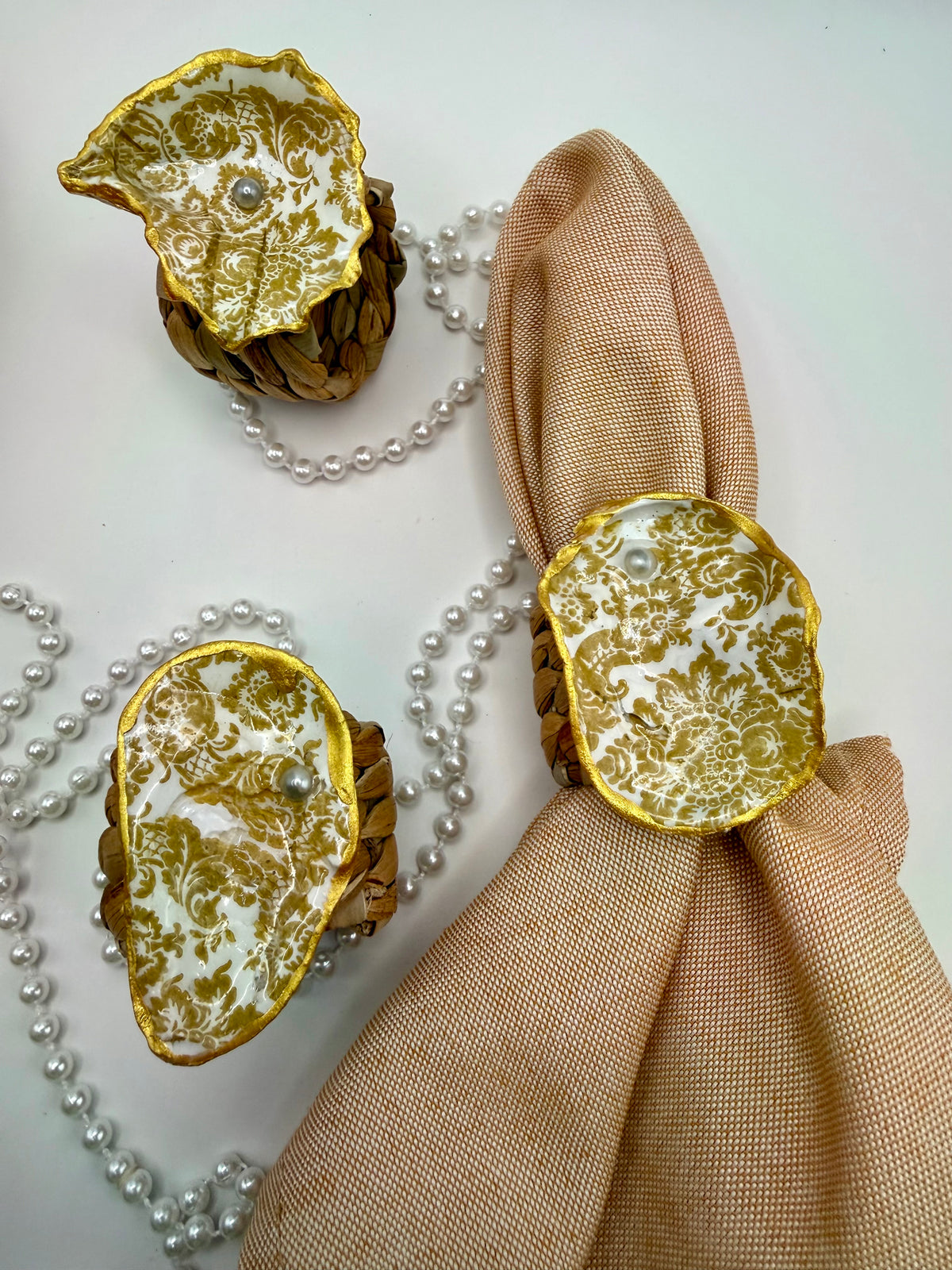 Oyster Shell Napkin Ring – Golden Damask